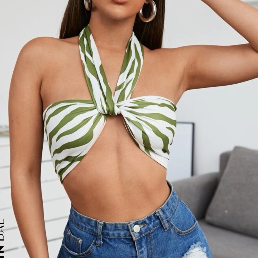 Green Halter Tie Top